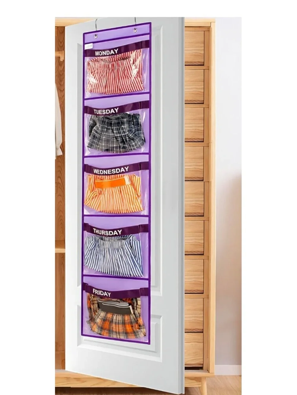 ANIZER Day of Week Kids Clothes Organizer Weekly Hanging Closet PURPLE